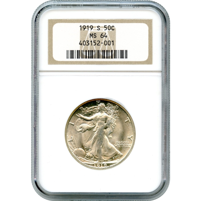 1919-S 50C Walking Liberty Half Dollar NGC MS64