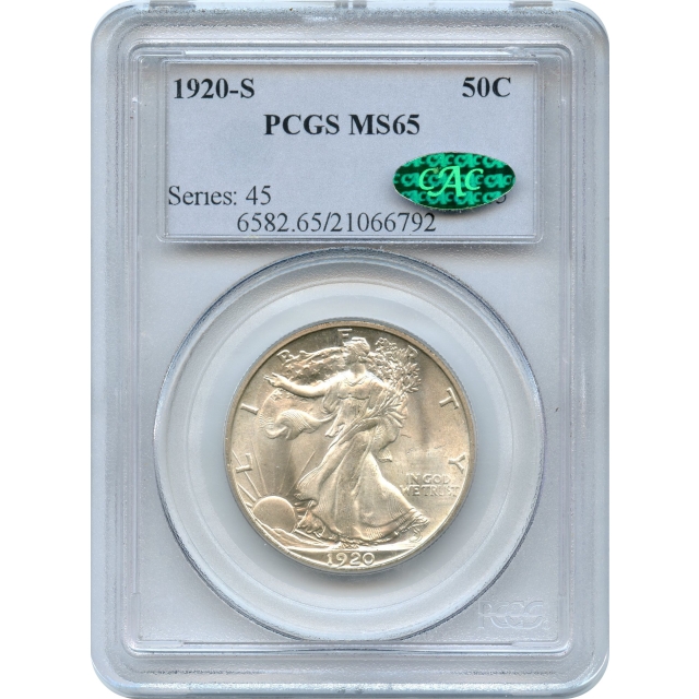 1920-S 50C Walking Liberty Half Dollar PCGS MS65 (CAC)