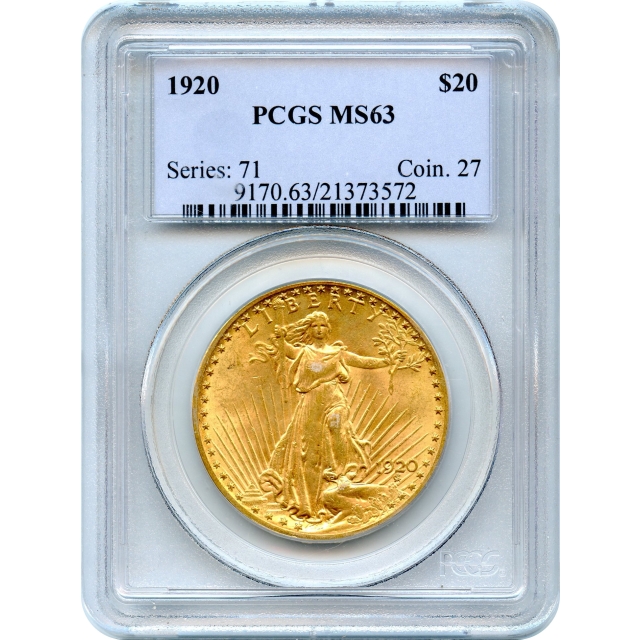 1920 $20 Saint Gaudens Double Eagle PCGS MS63