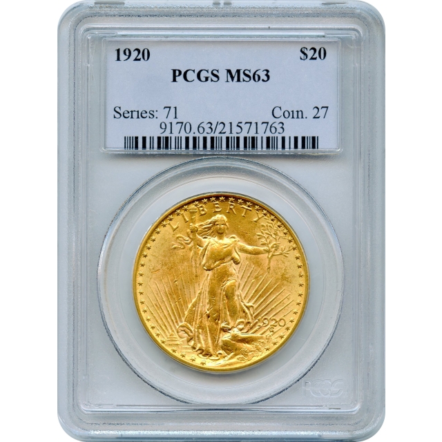 1920 $20 Saint Gaudens Double Eagle PCGS MS63