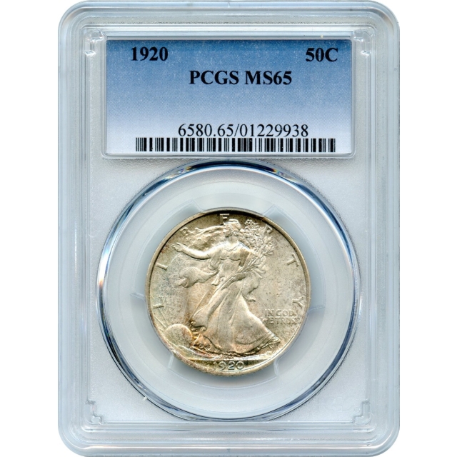 1920 50C Walking Liberty Half Dollar PCGS MS65 - color!