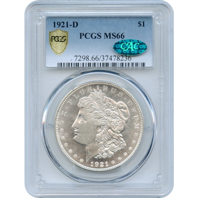 1921-D $1 Morgan Silver Dollar PCGS MS66 (CAC)