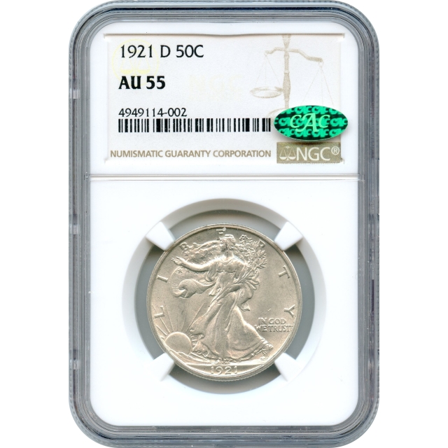 1921-D 50C Walking Liberty Half Dollar NGC AU55 (CAC)