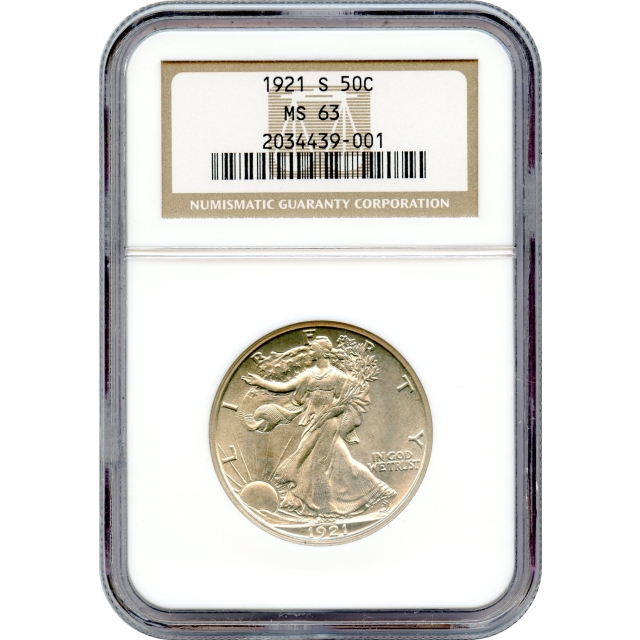1921-S 50C Walking Liberty Half Dollar NGC MS63