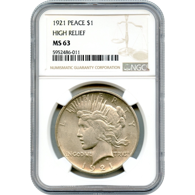 1921 $1 Peace Silver Dollar "High Relief" NGC MS63 "Key Date and One Year Type Coin!"