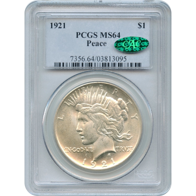1921 $1 Peace Silver Dollar PCGS MS64 (CAC)