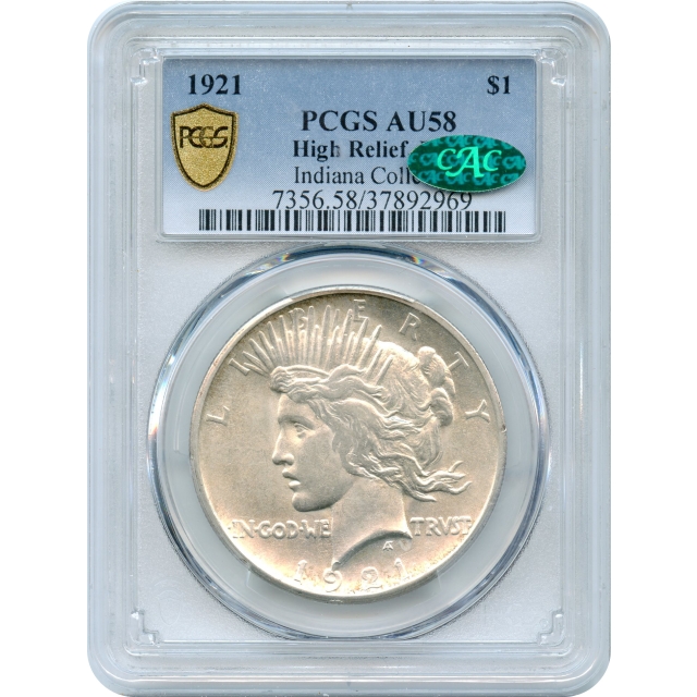 1921 $1 Peace Silver Dollar High Relief PCGS AU58 (CAC)