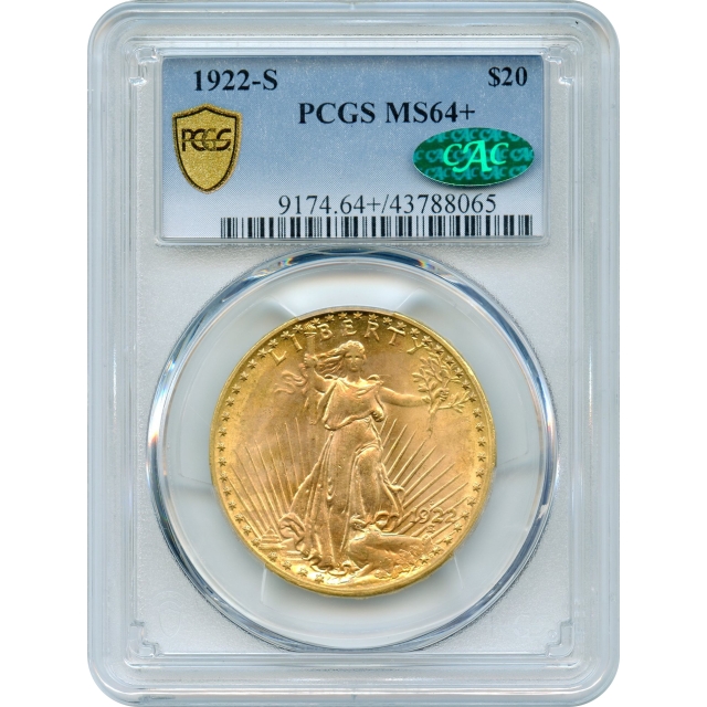 1922-S $20 Saint-Gaudens Double Eagle, PCGS MS64+ (CAC) "Registry Set Piece"