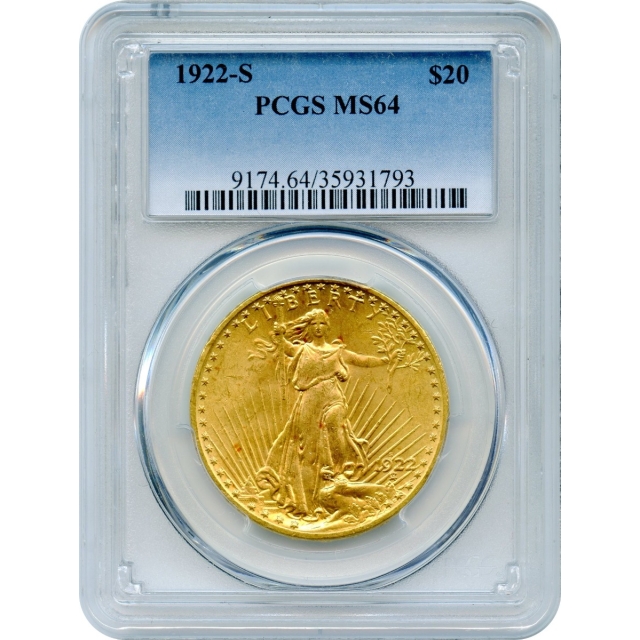 1922-S $20 Saint Gaudens Double Eagle PCGS MS64