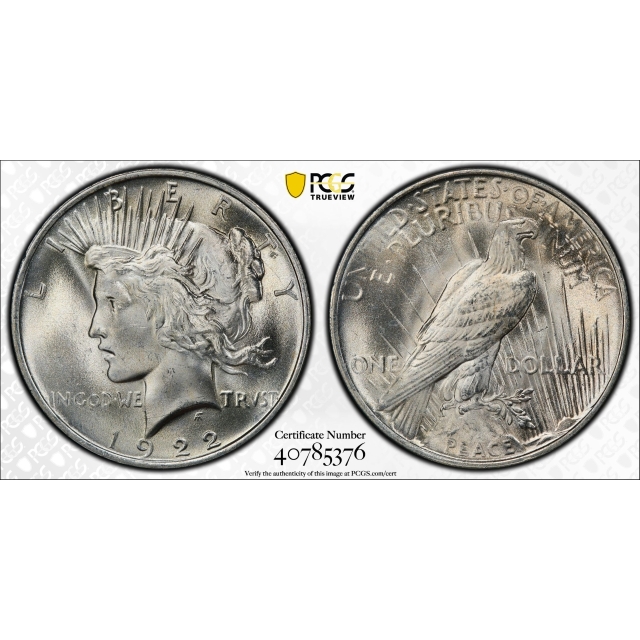 1922 $1 Peace Silver Dollar PCGS MS66