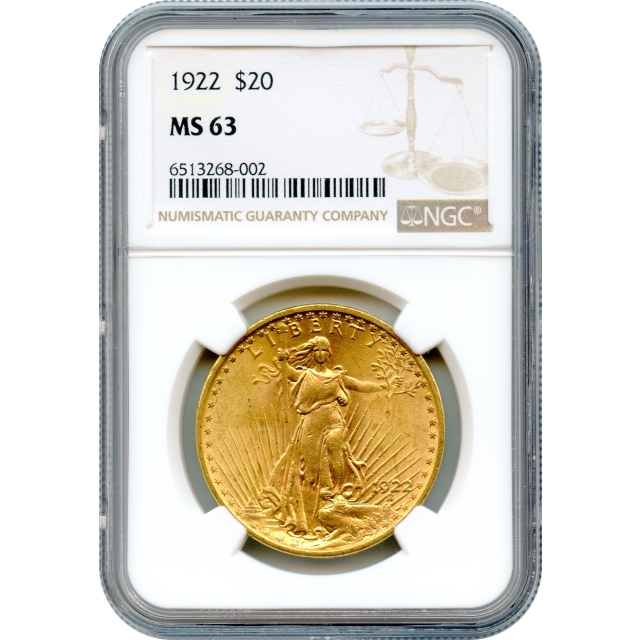 1922 $20 Saint Gaudens Double Eagle NGC MS63
