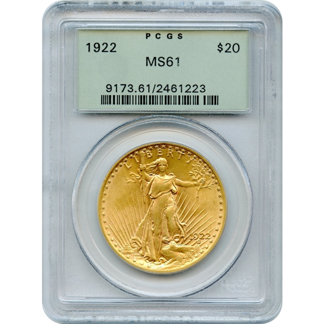 1922 $20 Saint Gaudens Double Eagle PCGS MS61 (OGH)