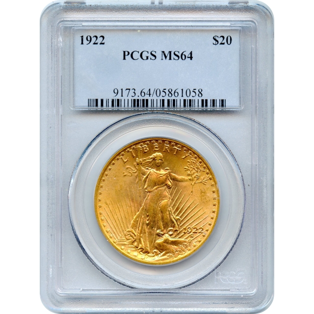 1922 $20 Saint Gaudens Double Eagle PCGS MS64