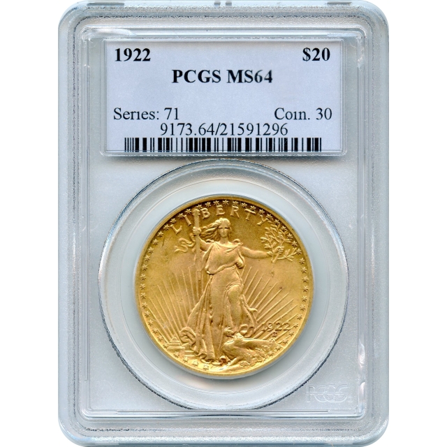 1922 $20 Saint Gaudens Double Eagle PCGS MS64