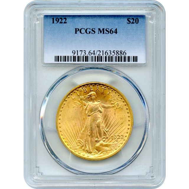 1922 $20 Saint Gaudens Double Eagle PCGS MS64