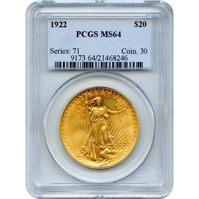 1922 $20 Saint Gaudens Double Eagle PCGS MS64