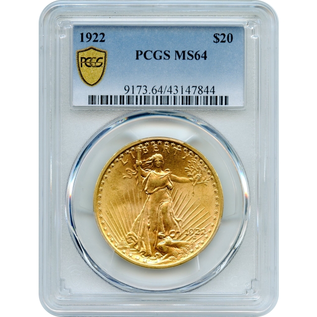 1922 $20 Saint Gaudens Double Eagle PCGS MS64
