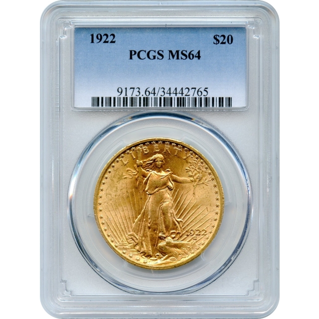 1922 $20 Saint Gaudens Double Eagle PCGS MS64