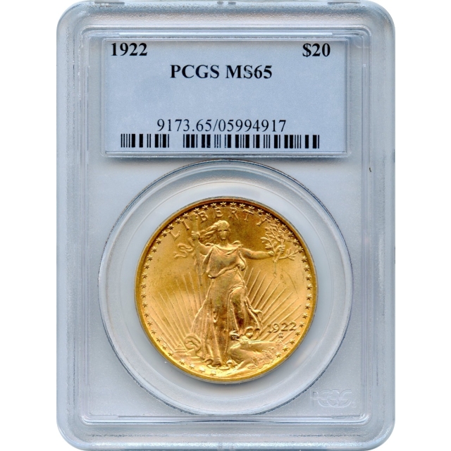 1922 $20 Saint Gaudens Double Eagle PCGS MS65
