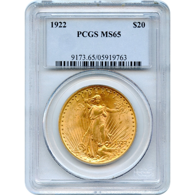 1922 $20 Saint Gaudens Double Eagle PCGS MS65