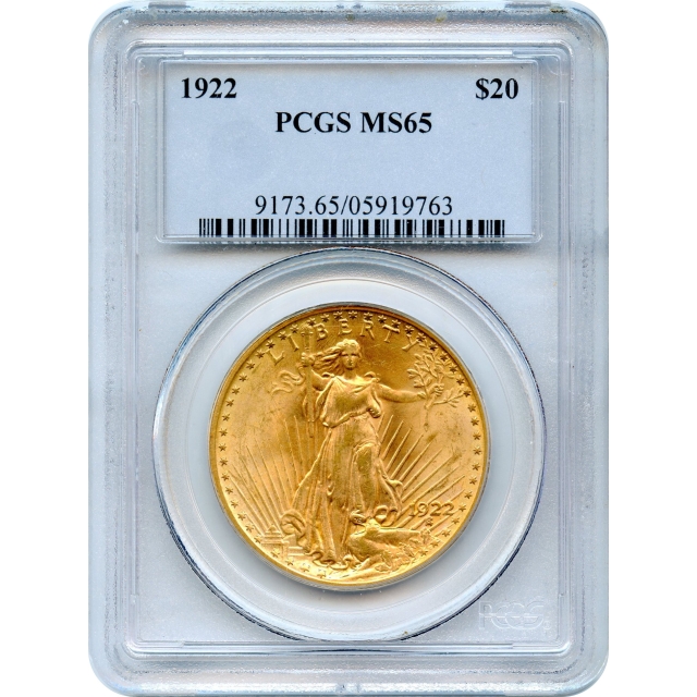 1922 $20 Saint Gaudens Double Eagle PCGS MS65