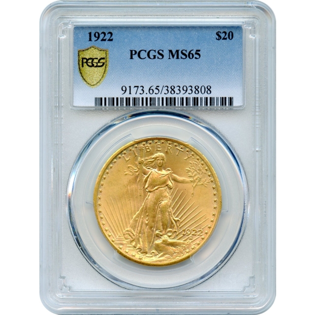 1922 $20 Saint Gaudens Double Eagle PCGS MS65