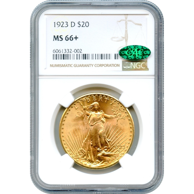 1923-D $20 Saint Gaudens Double Eagle NGC MS66+ (CAC)