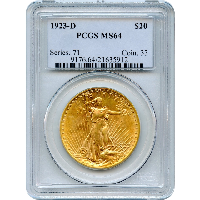 1923-D $20 Saint Gaudens Double Eagle PCGS MS64