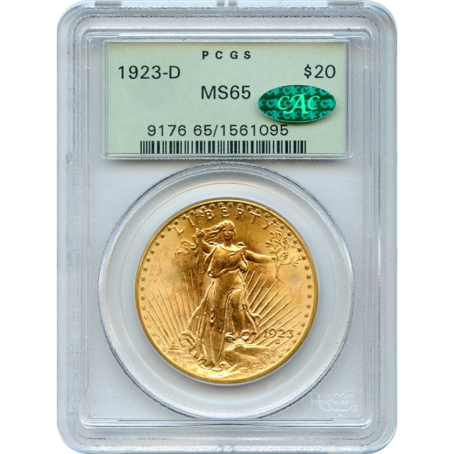 1923-D $20 Saint Gaudens Double Eagle PCGS MS65 (CAC)