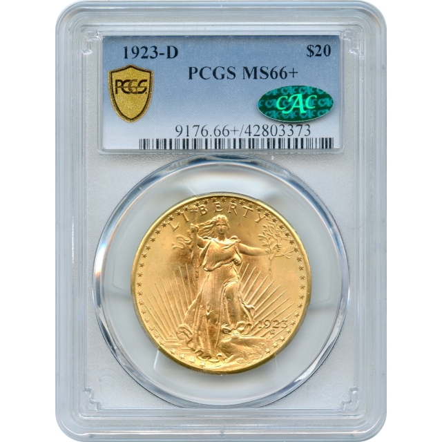 1923-D $20 Saint Gaudens Double Eagle PCGS MS66+ (CAC)