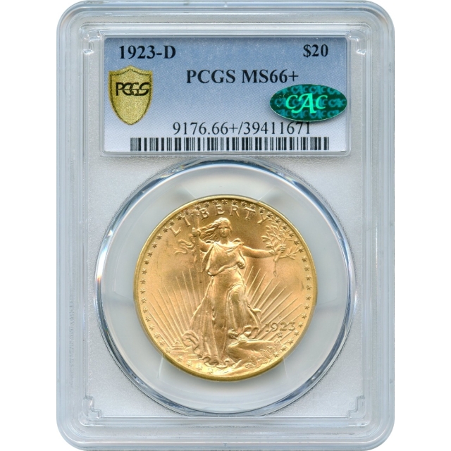 1923-D $20 Saint Gaudens Double Eagle PCGS MS66+ (CAC)