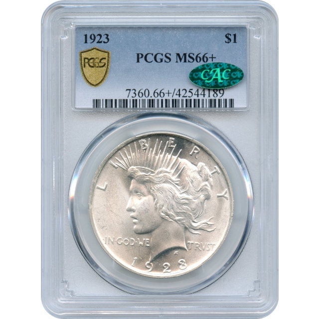 1923 $1 Peace Silver Dollar PCGS MS66+ (CAC)