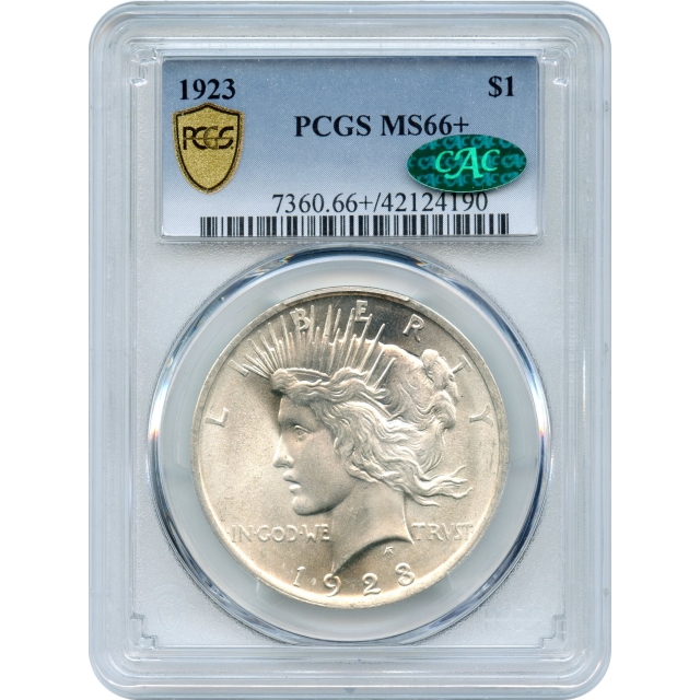 1923 $1 Peace Silver Dollar PCGS MS66+ (CAC)