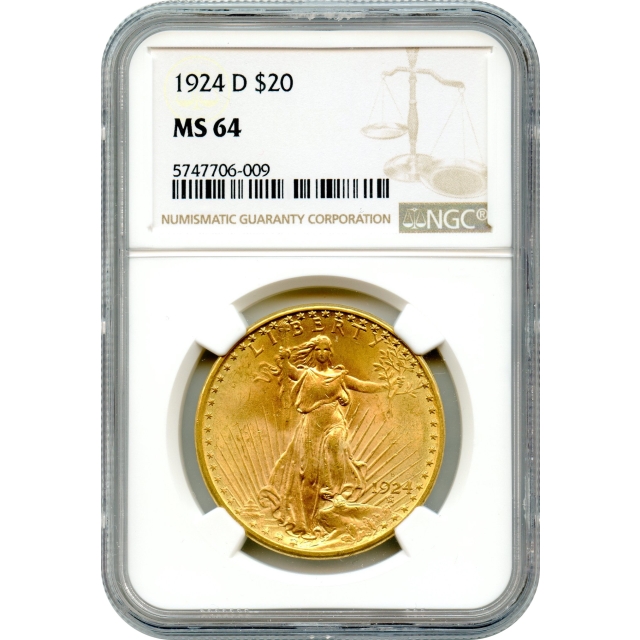 1924-D $20 Saint Gaudens Double Eagle NGC MS64
