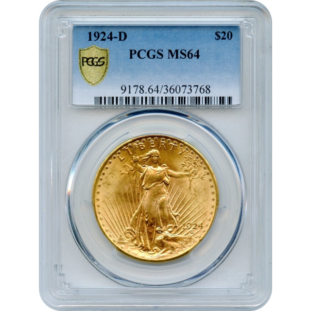 1924-D $20 Saint Gaudens Double Eagle PCGS MS64