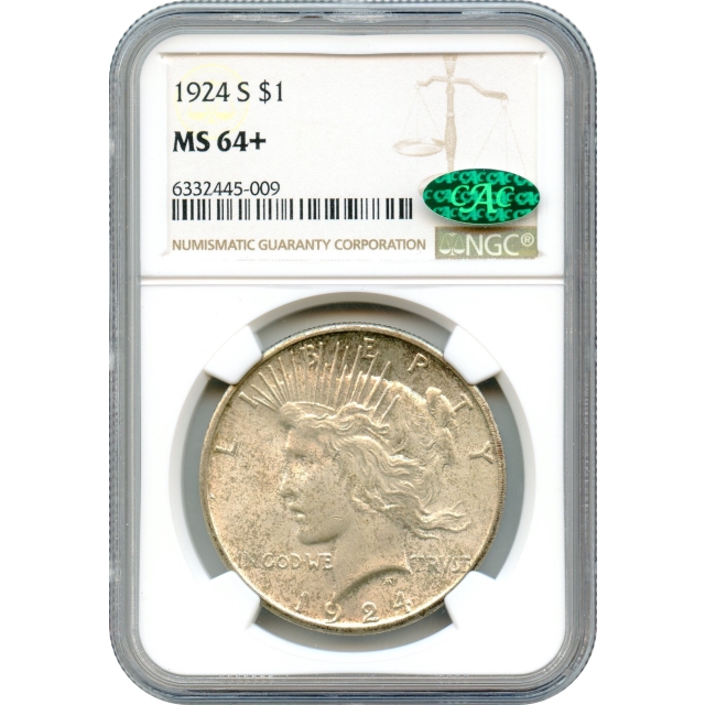 1924-S $1 Peace Silver Dollar NGC MS64+ (CAC)
