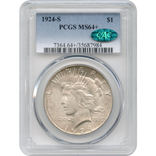 1924-S $1 Peace Silver Dollar PCGS MS64+ (CAC)