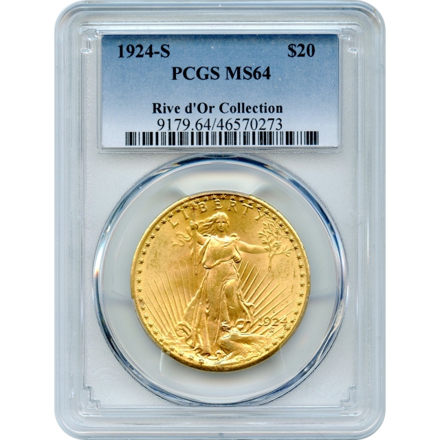1924-S $20 Saint Gaudens Double Eagle PCGS MS64 Ex. Rive d'Or Collection