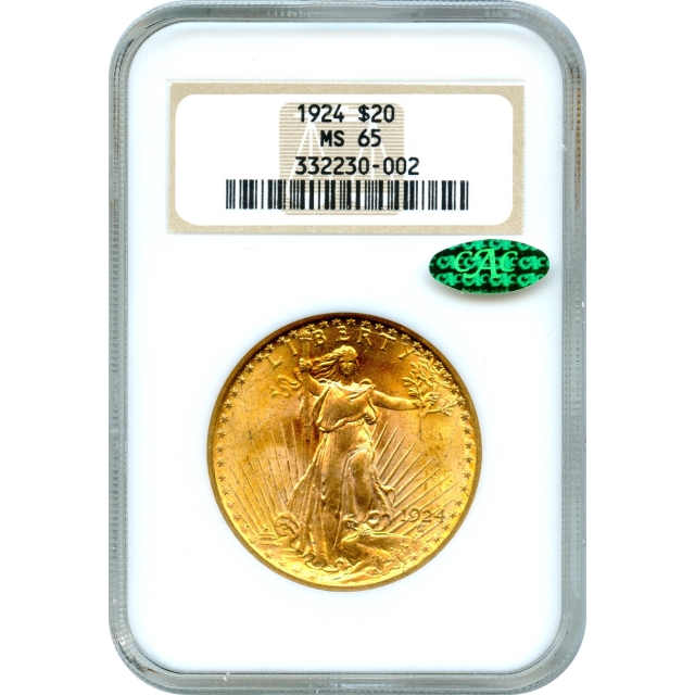 1924 $20 Saint Gaudens Double Eagle NGC MS65 (CAC)