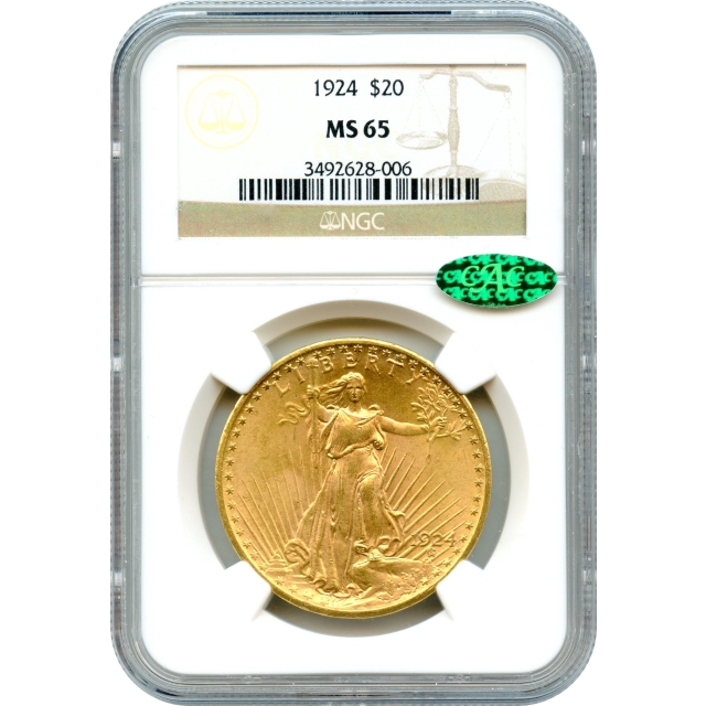 1924 $20 Saint Gaudens Double Eagle NGC MS65 (CAC)