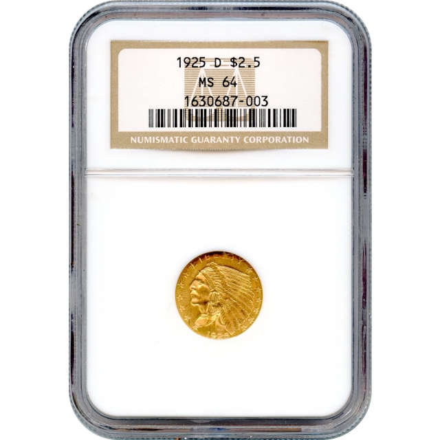 1925-D $2.50 Indian Head Quarter Eagle NGC MS64