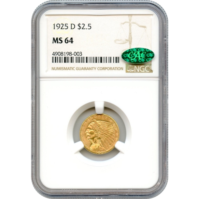 1925-D $2.50 Indian Head Quarter Eagle NGC MS64 (CAC)