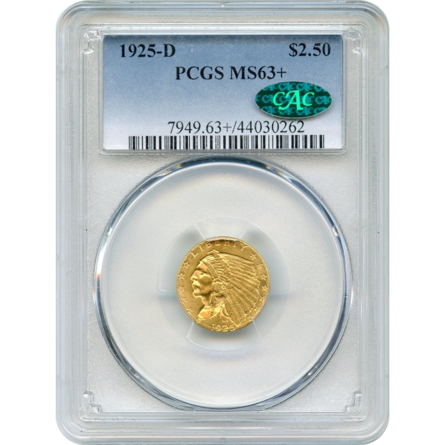 1925-D $2.50 Indian Head Quarter Eagle PCGS MS63+ (CAC)