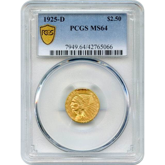 1925-D $2.50 Indian Head Quarter Eagle PCGS MS64