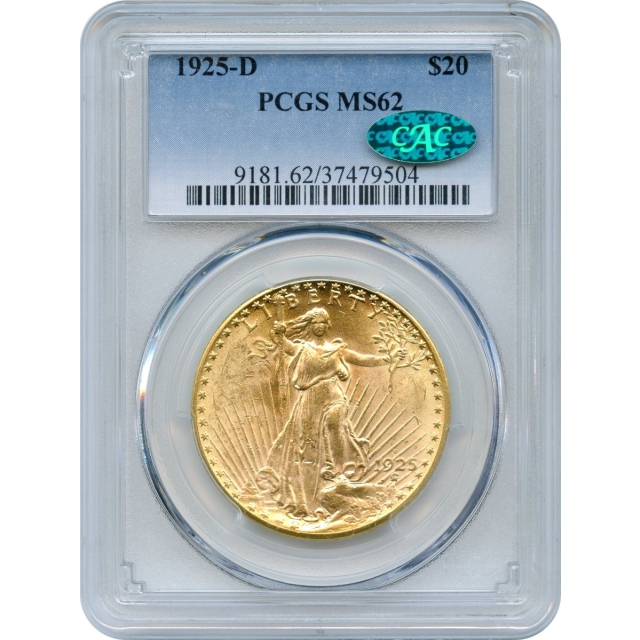 1925-D $20 Saint Gaudens Double Eagle PCGS MS62 (CAC)