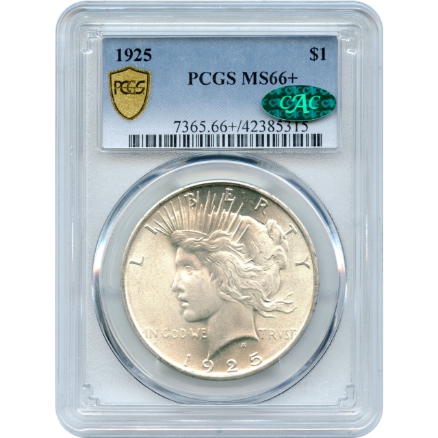 1925 $1 Peace Silver Dollar PCGS MS66+ (CAC) 