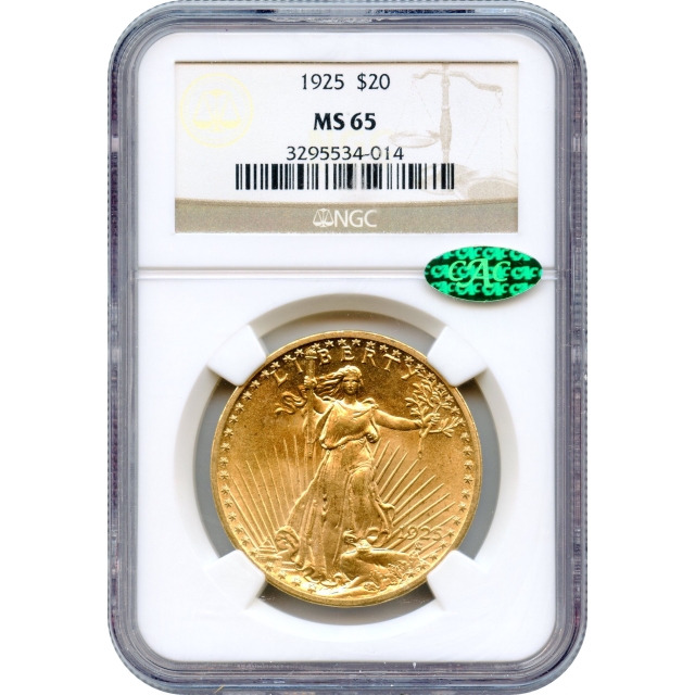 1925 $20 Saint Gaudens Double Eagle NGC MS65 (CAC)