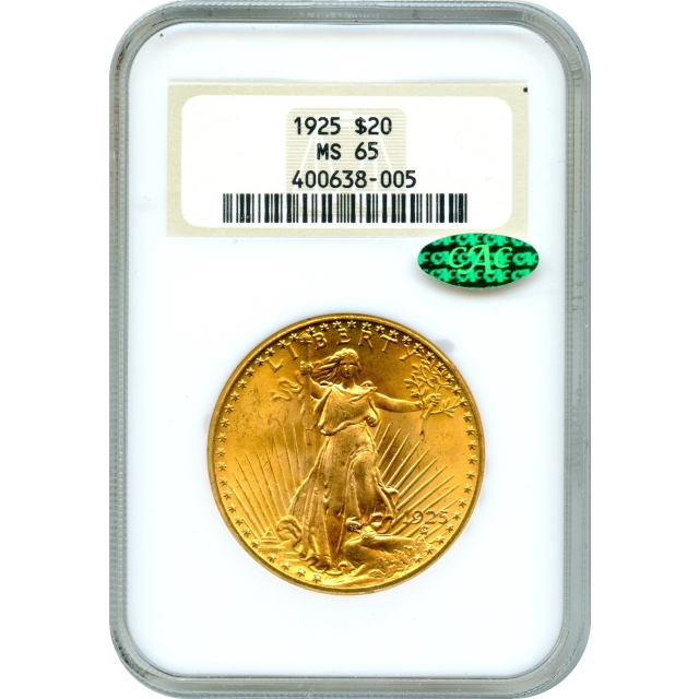 1925 $20 Saint Gaudens Double Eagle NGC MS65 (CAC)