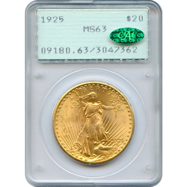 1925 $20 Saint Gaudens Double Eagle PCGS MS63 (CAC)