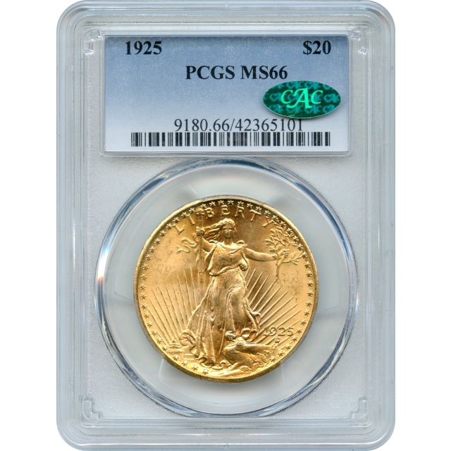 1925 $20 Saint Gaudens Double Eagle PCGS MS66 (CAC)